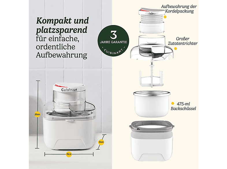 Thumbnail - CUISINART Solo Scoops Eismaschine 475 ml (8 Watt, Weiß)