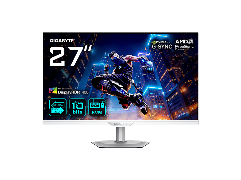 GIGABYTE M27UP Ice 27 Zoll Monitor, UHD 4K, 1 ms Reaktionszeit, 350 cd/m², 160 Hz, Weiß