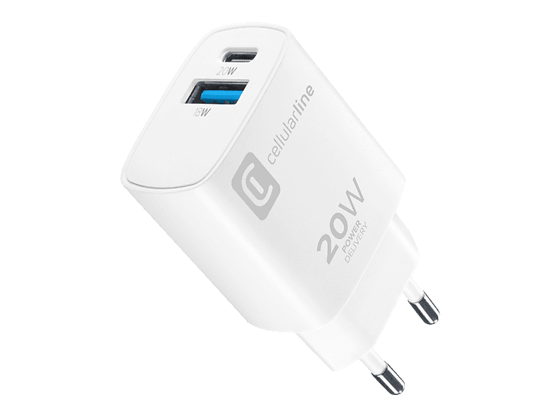 CELLULAR LINE USB-C 20W Dual Ladegerät Apple, Weiß