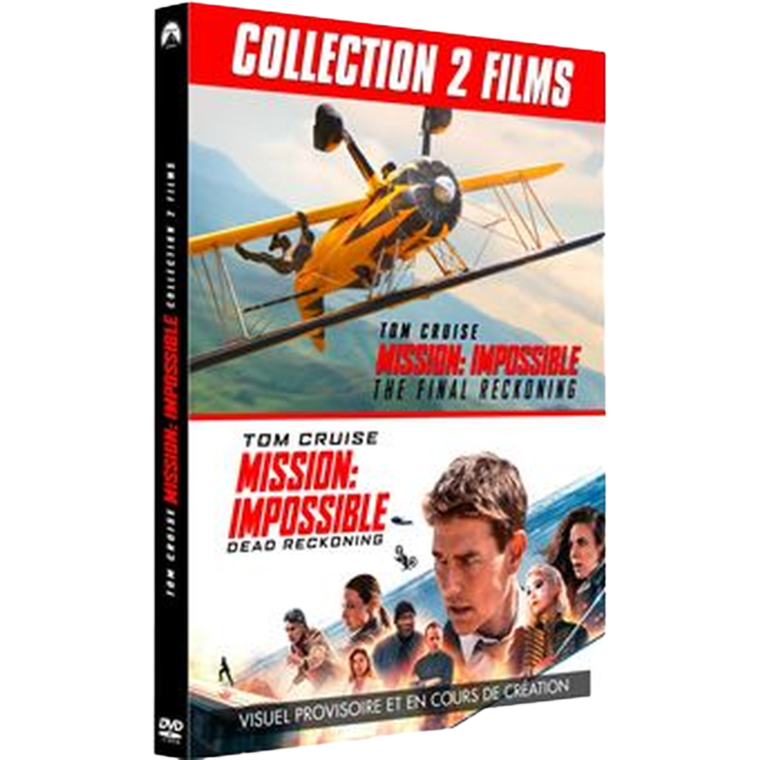 Couverture de film. En haut : un biplan jaune. En bas : Tom Cruise et d'autres acteurs. Le texte dit 'Mission: Impossible'.