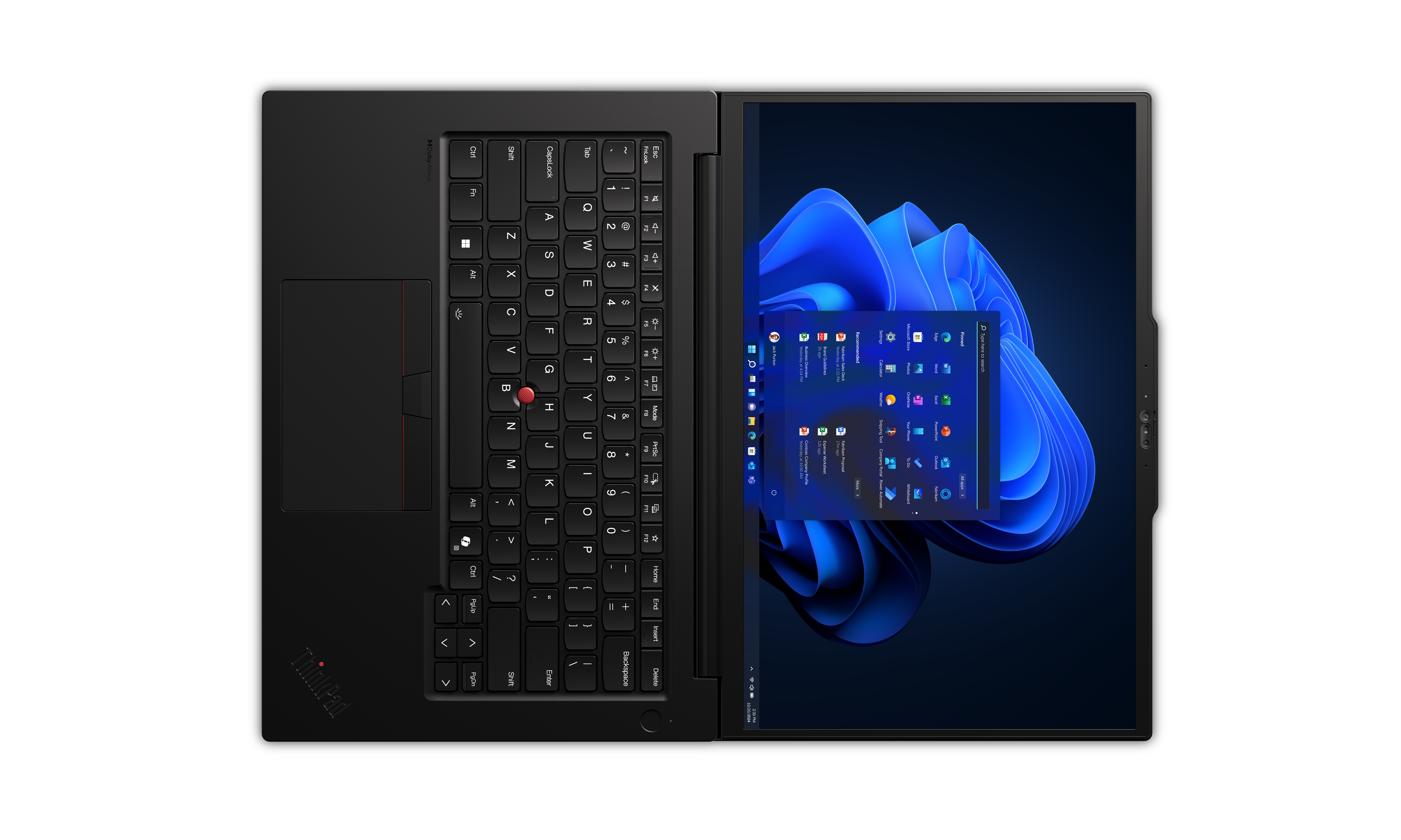 Schwarzer ThinkPad-Laptop geöffnet, Tastatur und Bildschirm mit Windows-Oberfläche.