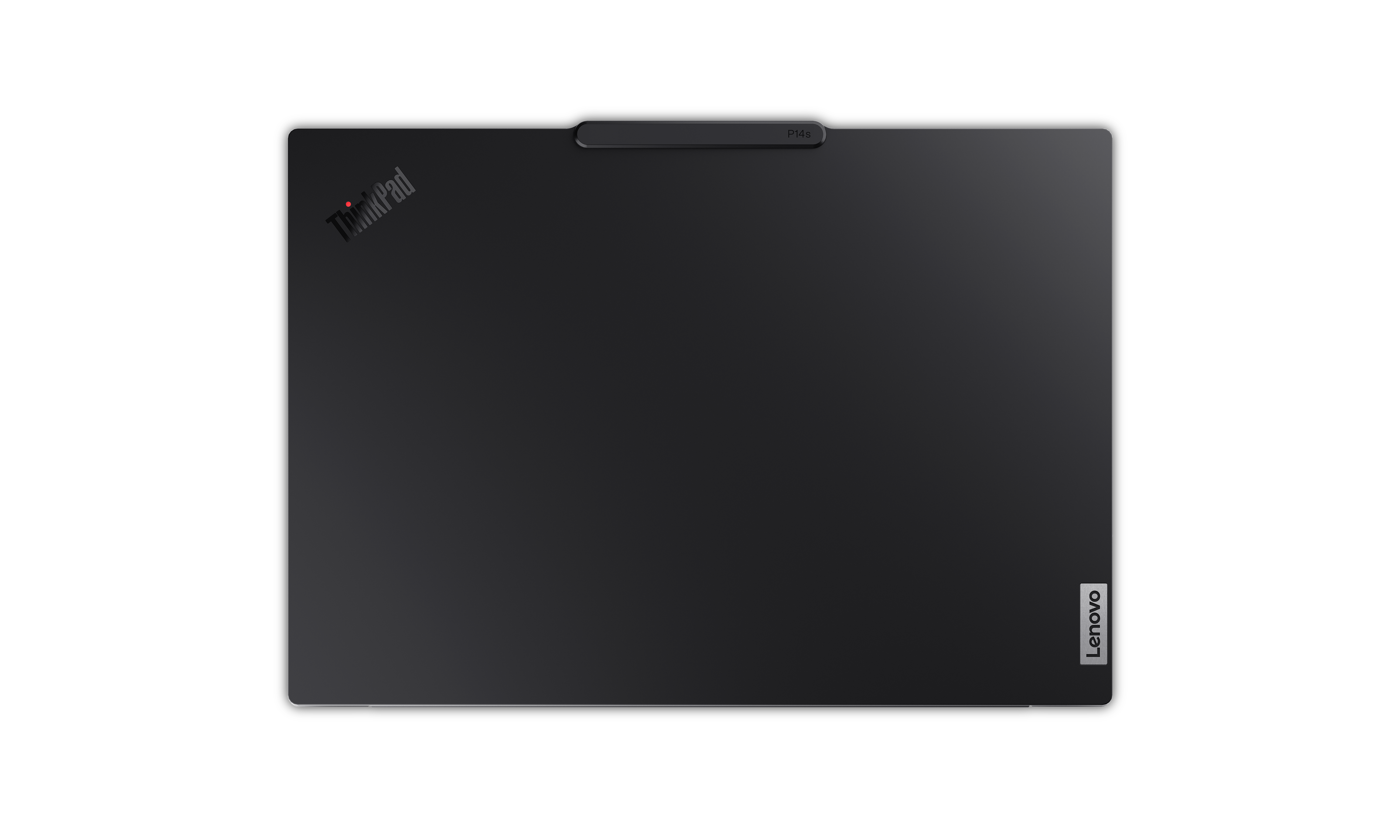 Ein schwarzer Lenovo ThinkPad Laptop. Das ThinkPad-Logo befindet sich in der oberen linken Ecke, das Lenovo-Logo unten rechts.