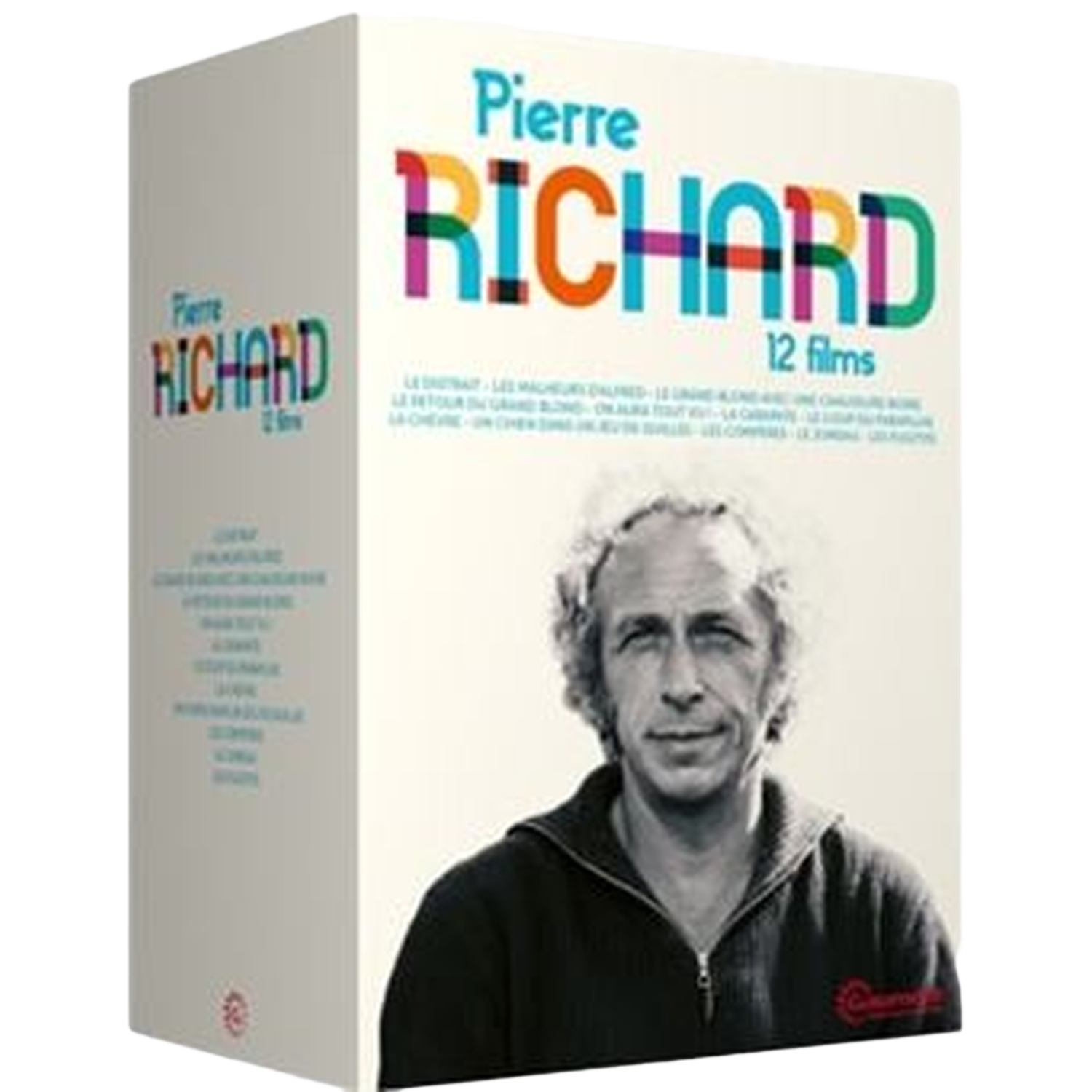 Boxset met films van Pierre Richard. De cover toont het portret van Richard naast kleurrijke tekst.