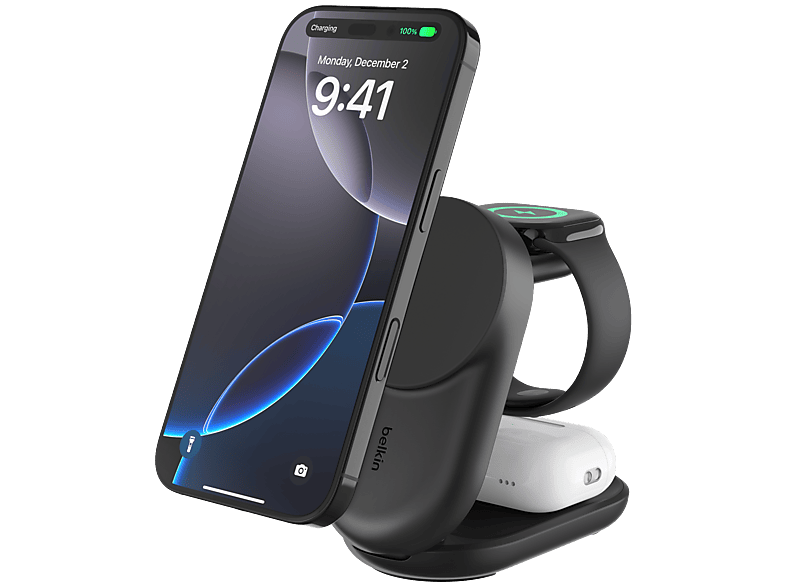 Chargeur sans fil magnétique 3-en-1 Belkin UltraCharge 25W Qi2 Blanc