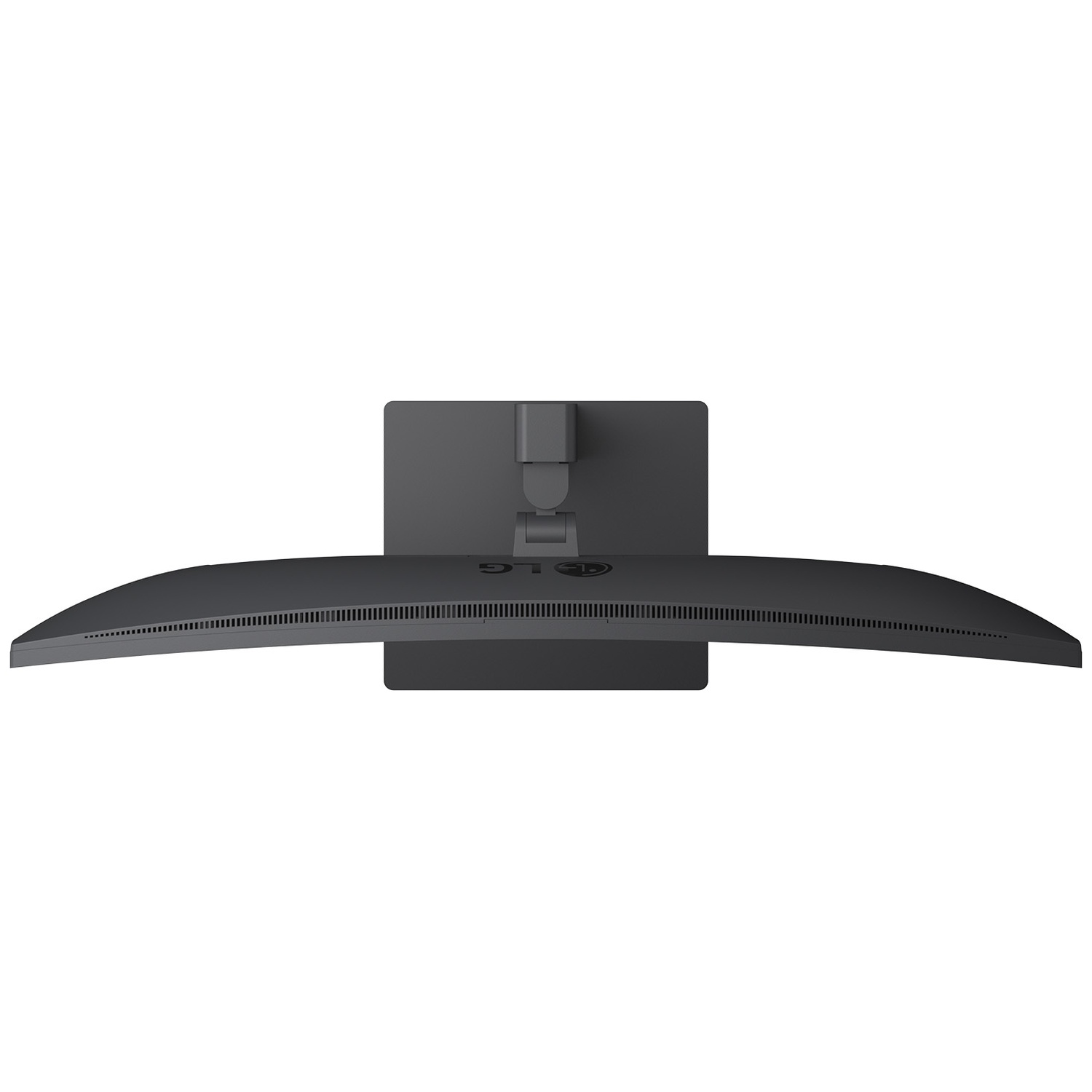 Top view of a curved black LG monitor. The monitor is on a stand against a white background.