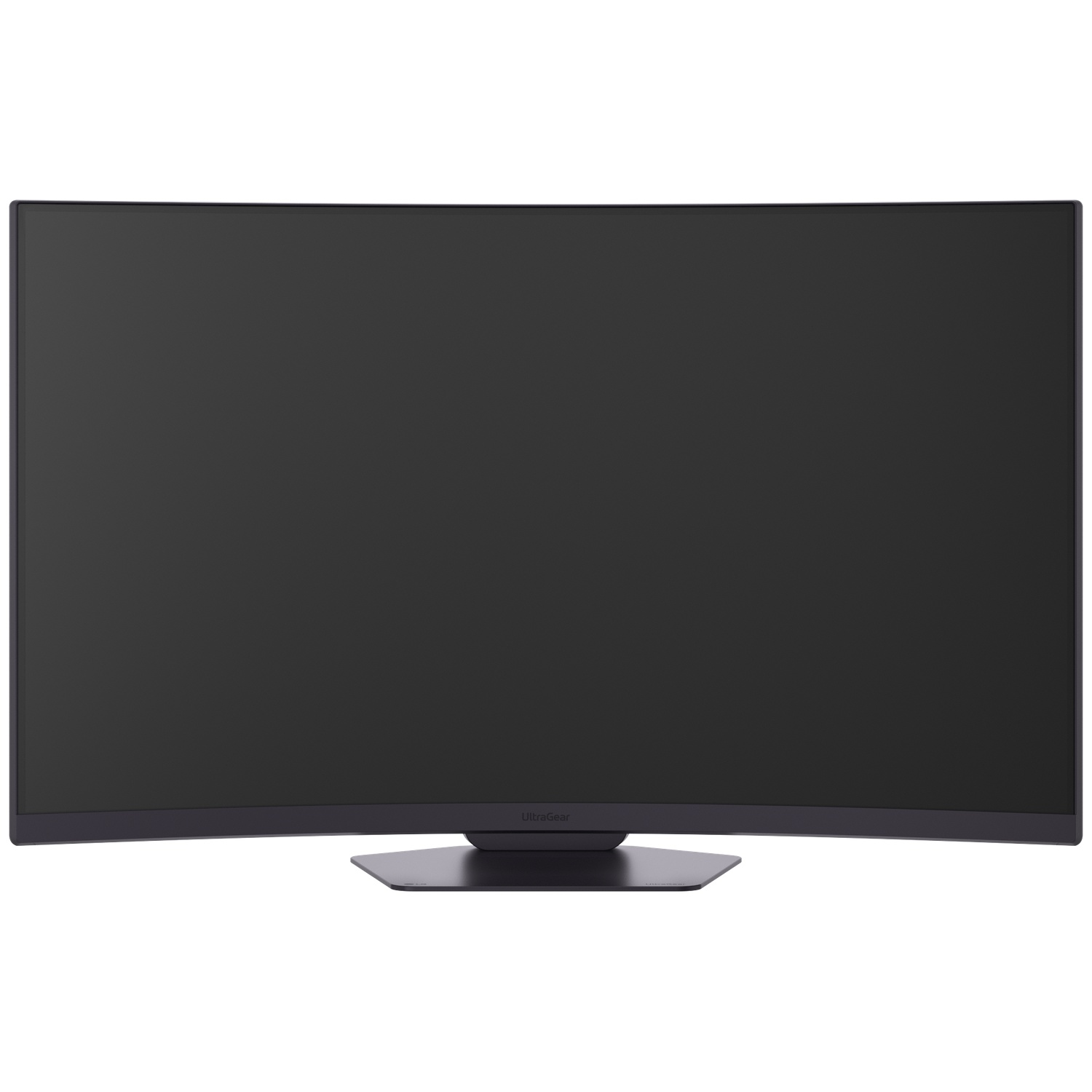 A curved, black computer monitor with a dark screen and a black stand. The monitor has the 'UltraGear' logo.