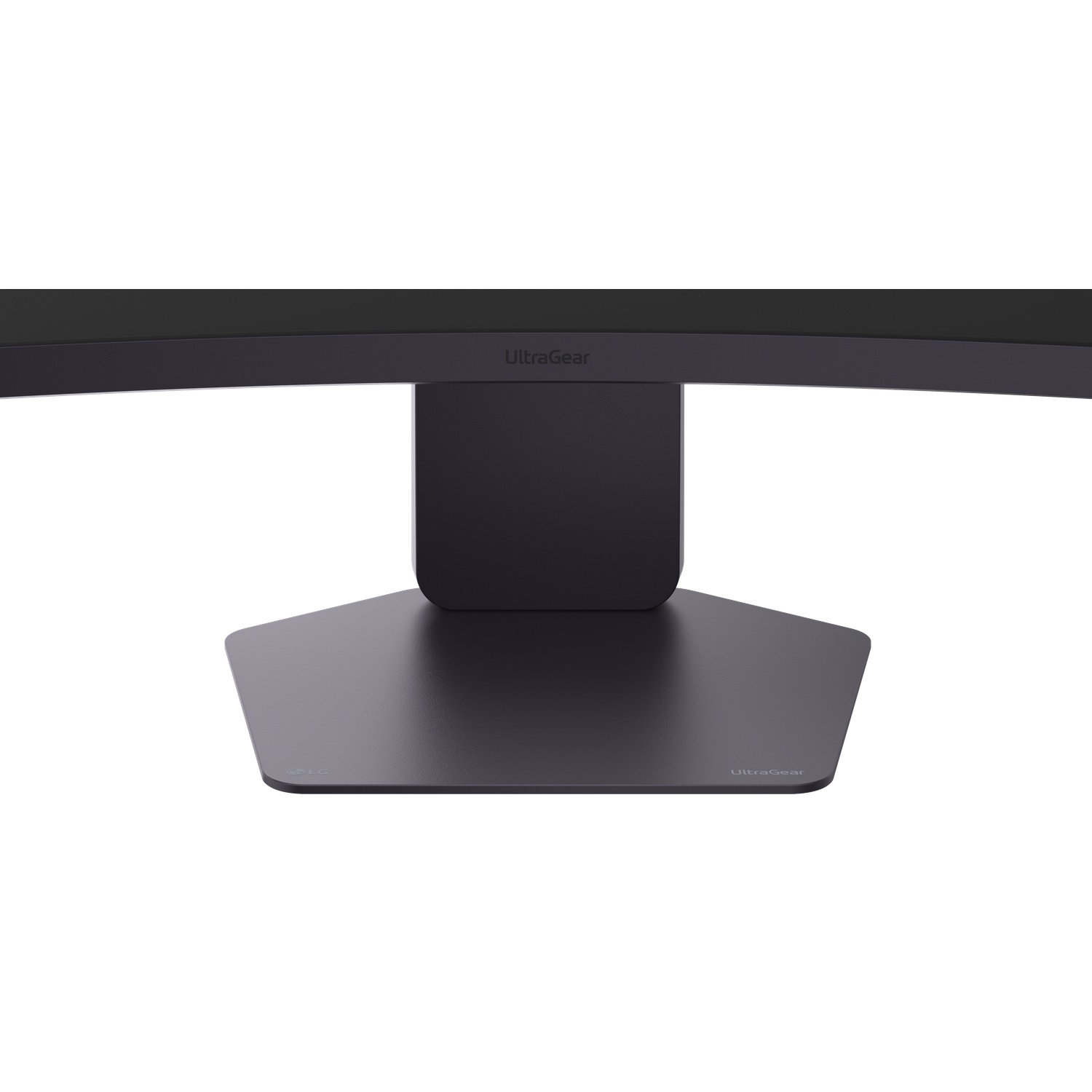 A black curved monitor on a black stand. The stand has a wide, flat base with the UltraGear logo.