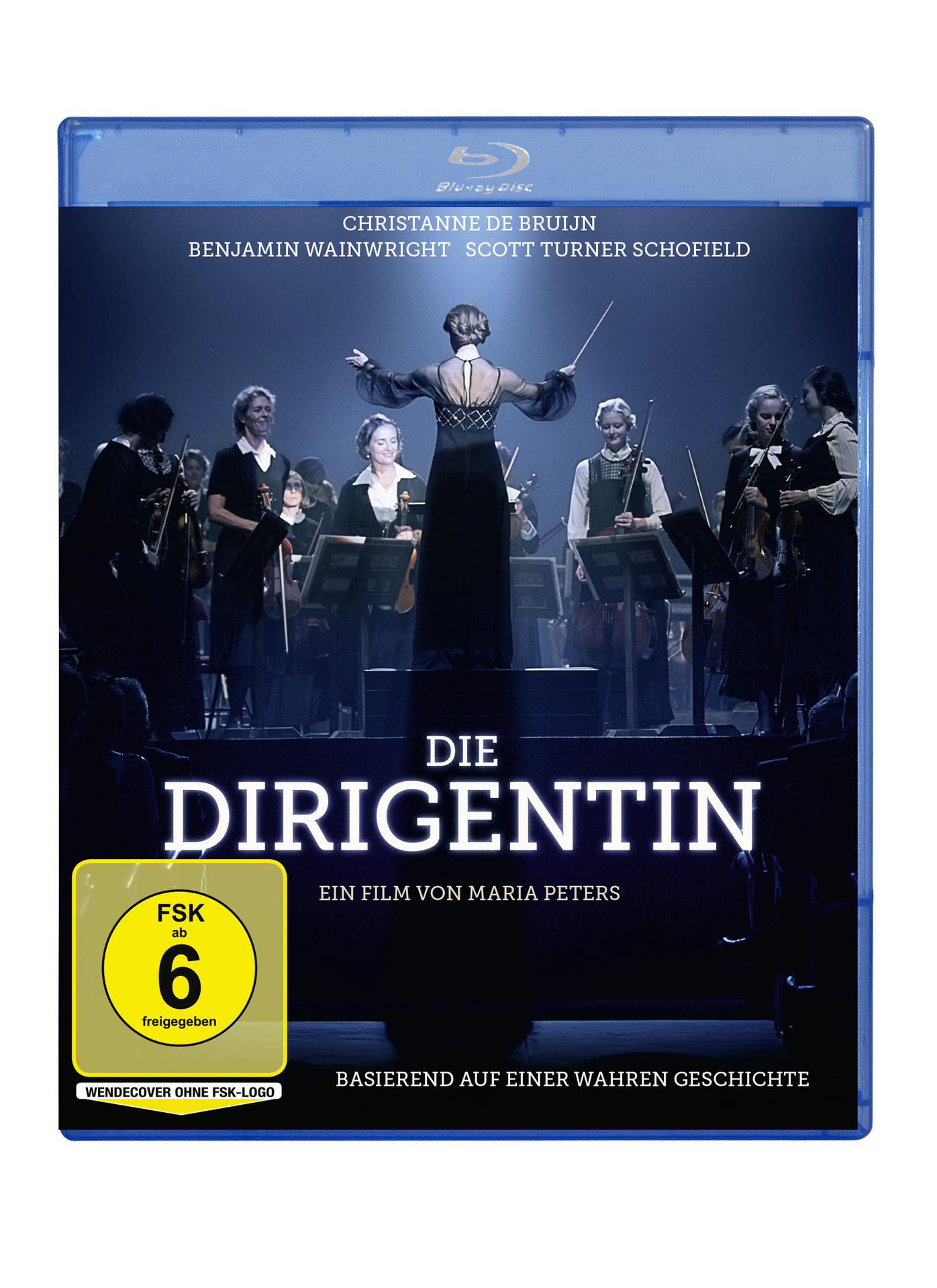 Blu-ray-Cover von 'Die Dirigentin'. Eine Dirigentin in einem schwarzen Kleid leitet ein Orchester. Titel, Credits und Bewertung.