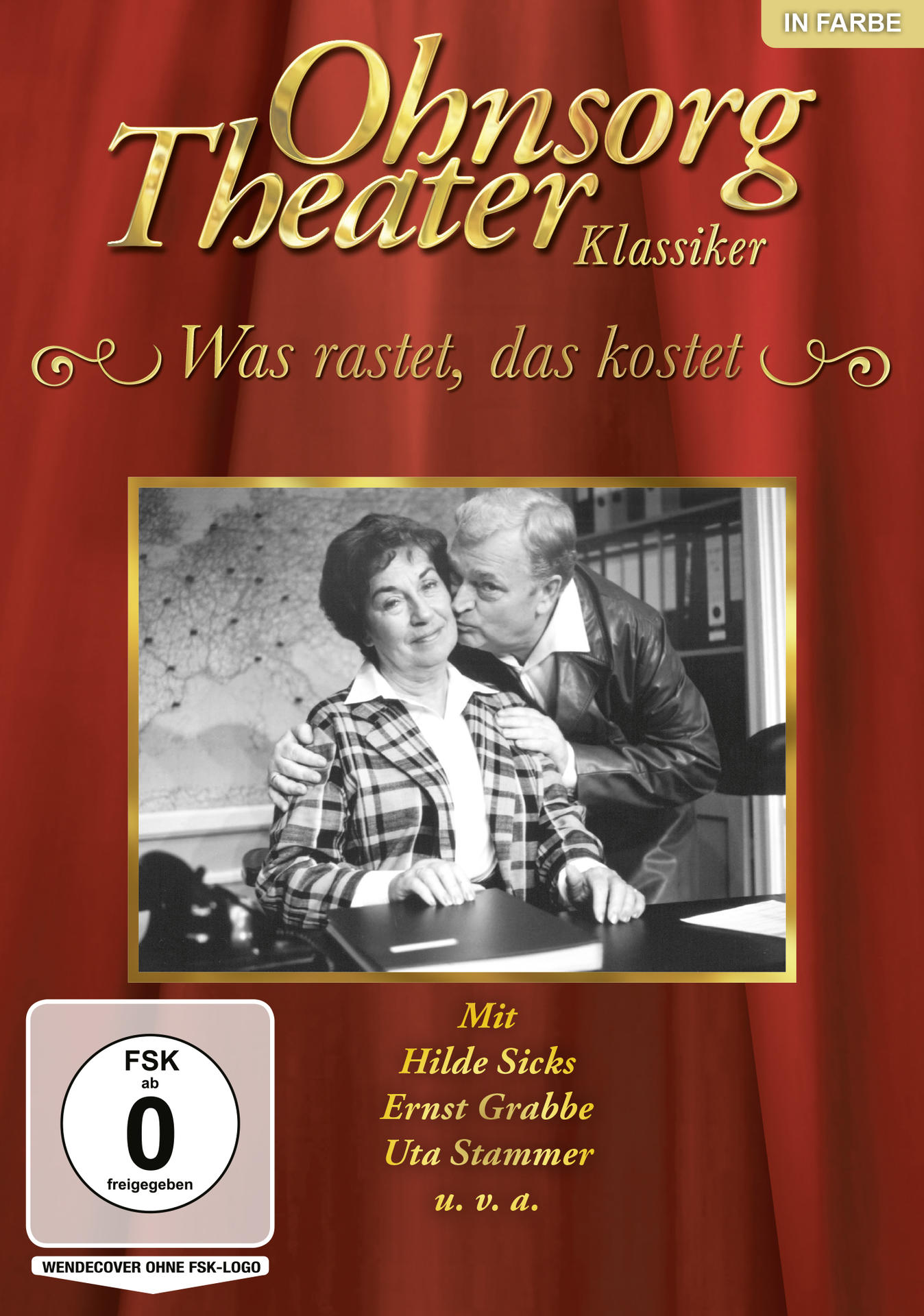 DVD-Cover: Ohnsorg Theater, Schwarz-Weiß-Foto, Mann küsst Frau. Text mit Namen der Schauspieler und FSK 0-Bewertung.