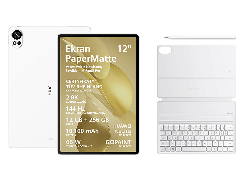 Tablet HUAWEI MatePad 12X 2025 12" 12/256 GB Wi-Fi Biały + Rysik Pro + Klawiatura