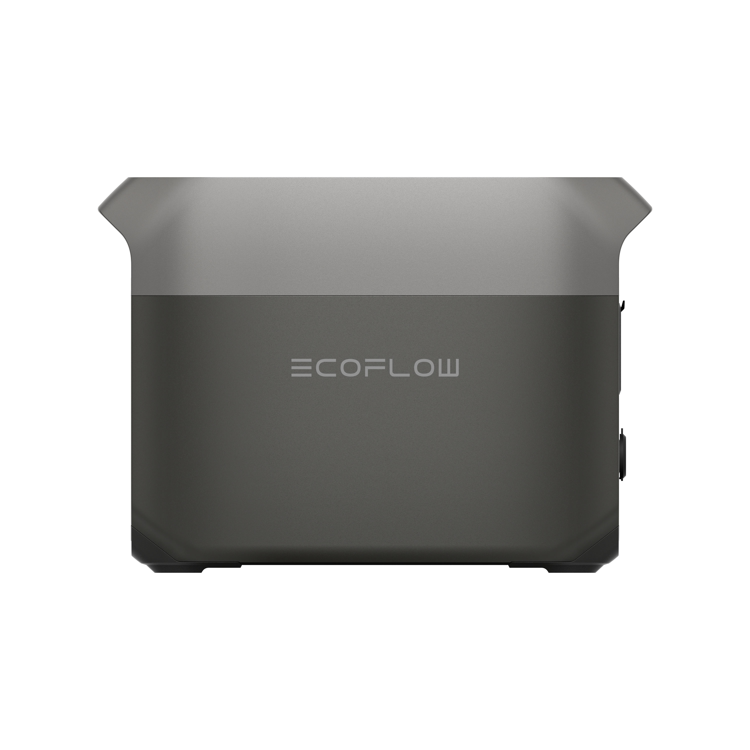 Una estación de energía portátil con una parte superior gris y una parte inferior gris más oscura. La marca ECOFLOW es visible.