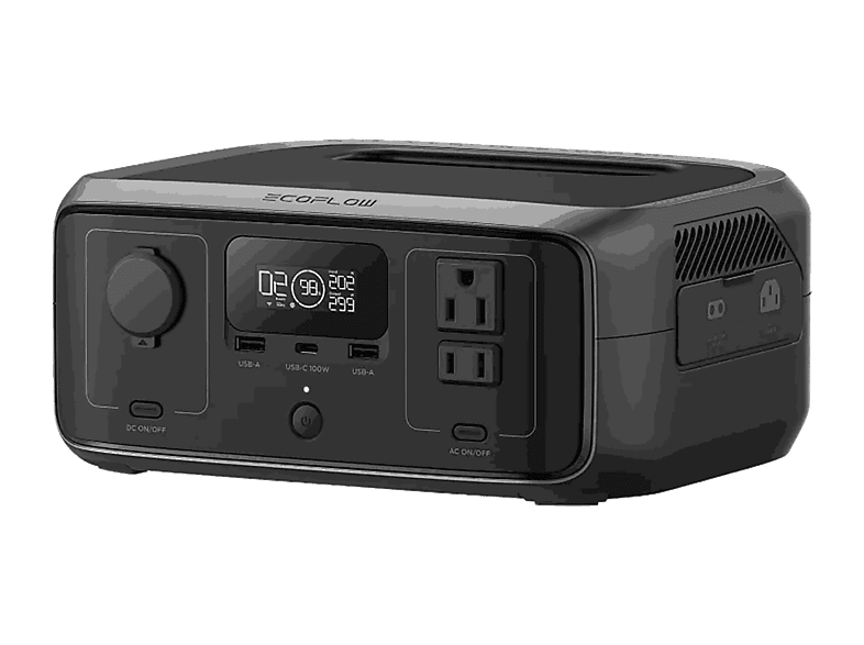 Estación de energía - EcoFlow River 3, 300 W, 245 Wh, IP54, 1x USB-C, 2x USB-A, CA, CC, Negro