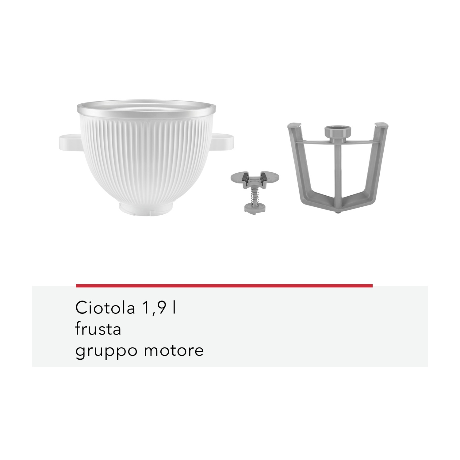 Una ciotola bianca e accessori per mescolare. Una ciotola, una frusta e una frusta sono nel fotogramma. Lo sfondo è bianco.