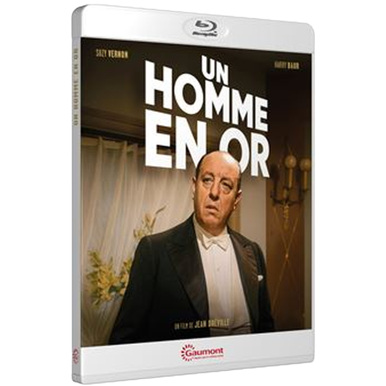 Boîtier Blu-ray du film 'Un Homme en Or'. Présente un homme en smoking, le titre en grandes lettres et le logo Gaumont.