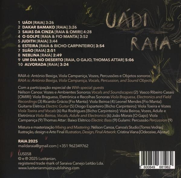 Albumcover mit Text 'Uadi Raia', Titelliste und Künstlerinformationen. Dunkler Hintergrund mit weißem Text.