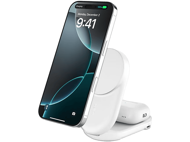 Belkin UltraCharge 25W Qi2 Chargeur sans fil magnétique 2-en-1 avec port USB-C Blanc