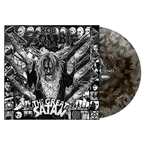 Albumcover von Rob Zombie, "The Great Satan". Zeigt Zombie mit mehreren Armen, Tätowierungen und einer Schallplatte rechts.