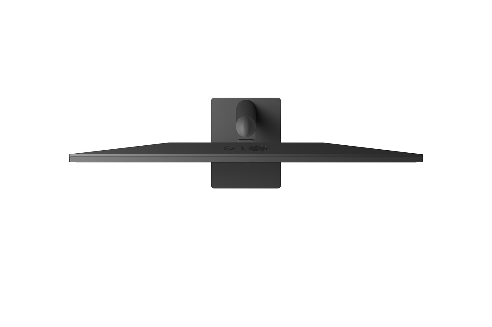 Top-down view of a black LG monitor. The screen is rectangular, mounted on a black stand. The background is plain white.