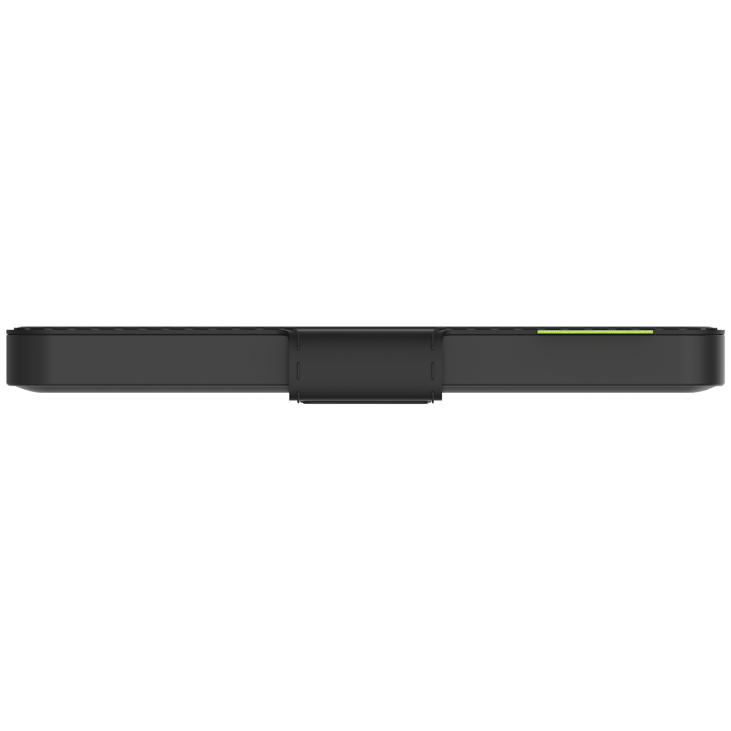A black rectangular device with a green stripe on top. It has a central, downward-facing projection.