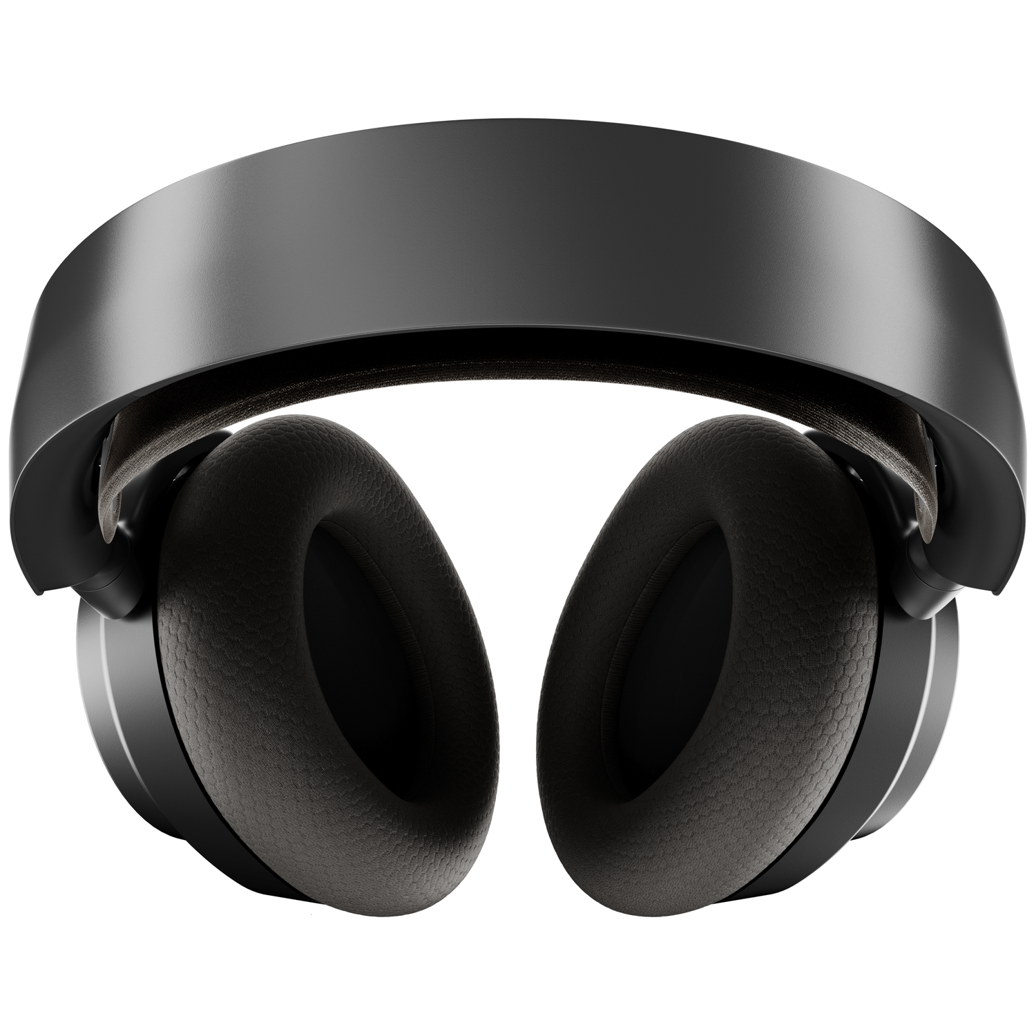 Un casque noir avec de grands écouteurs et un bandeau. Les écouteurs sont gris foncé, le bandeau est noir et le fond est blanc.