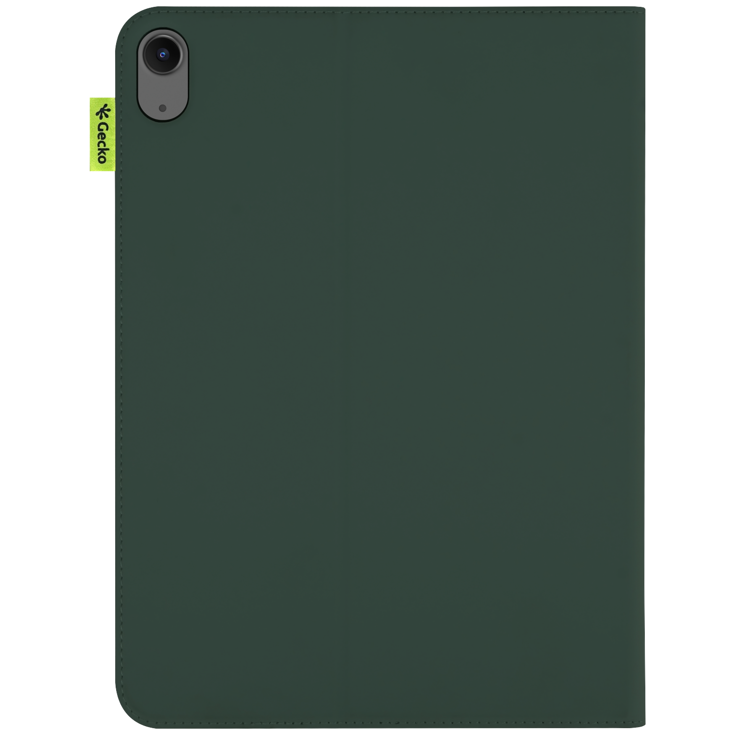 A dark green tablet case with a camera lens at the top and a Gecko tag. The case is on a white background.