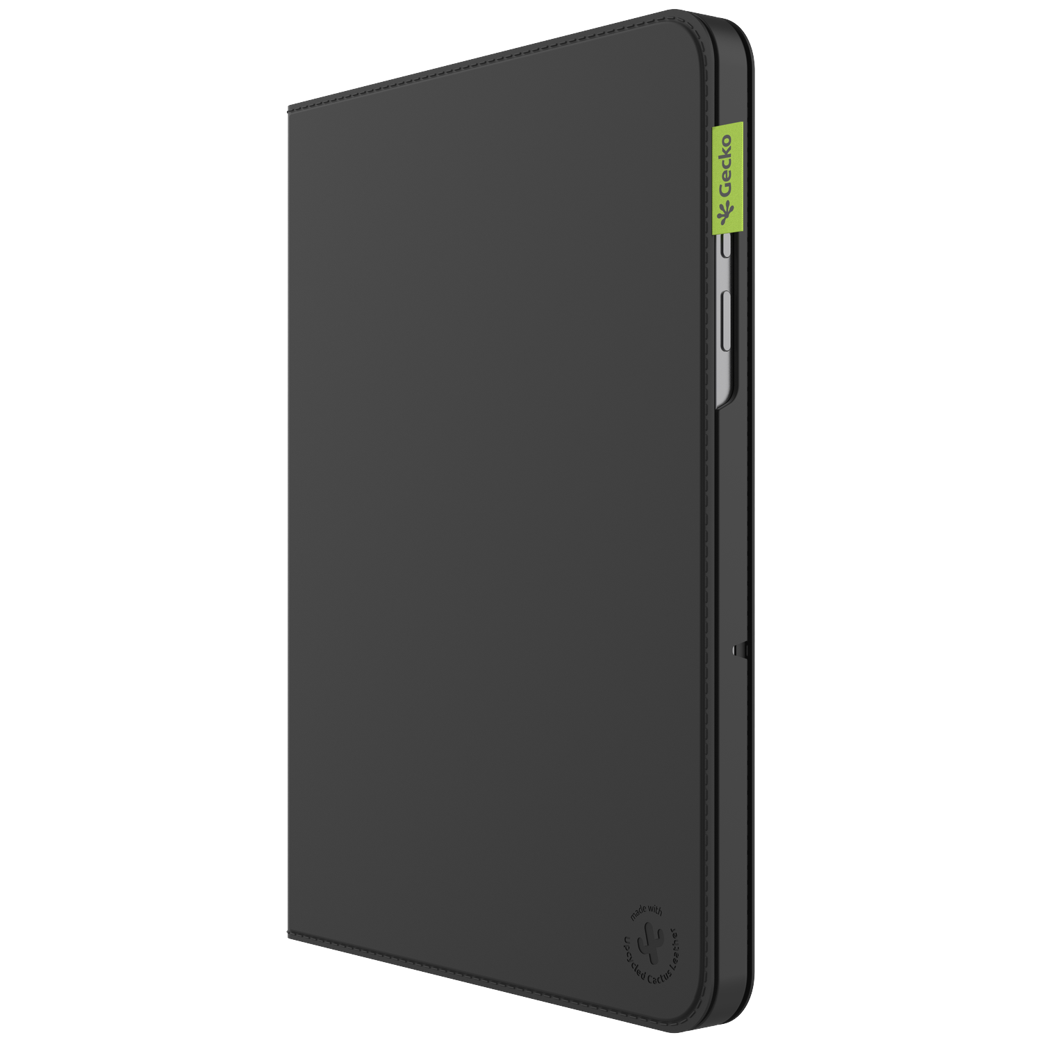 A black tablet case with the Gecko logo is on a white background. The case appears to be made of leather.