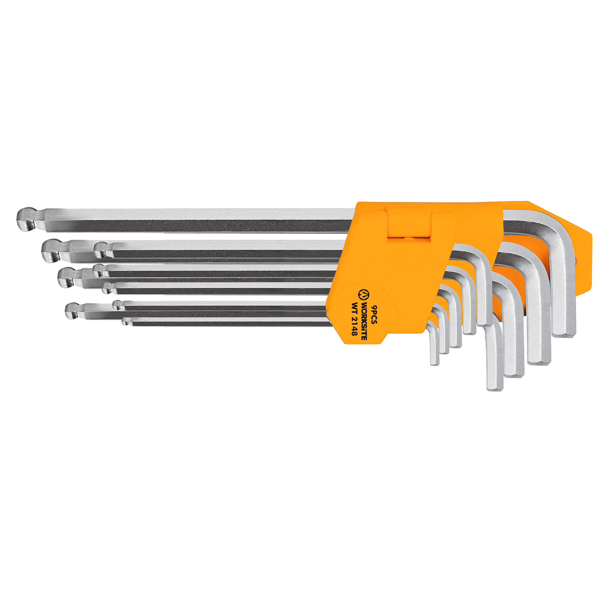 WORKSITE Gömbfejű imbuszkulcs készlet, 9db, hagyományos és gömbfejek, Cr-V acél (WT2148)