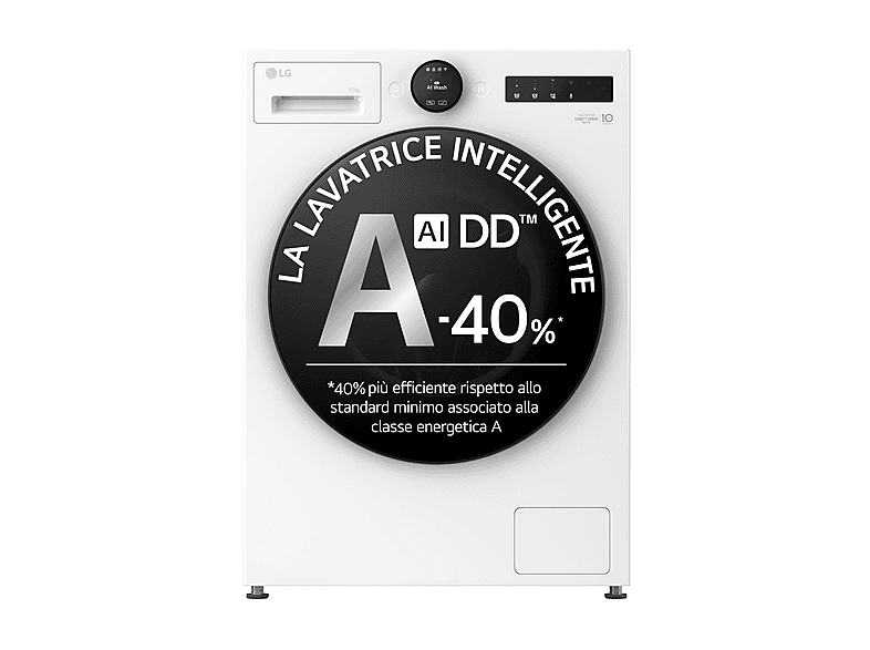LG F4X7011Twb AI DD Lavatrice, Caricamento frontale, 11 kg, 24 programmi, Profondità 56,5 cm, Ivory White, livello rumorosità centrifuga 71 dB(A),