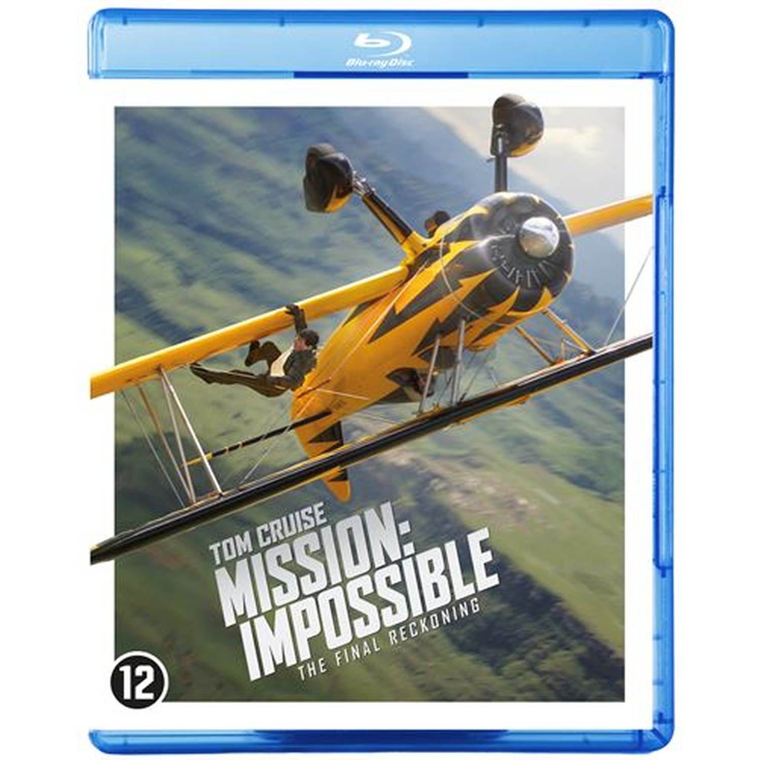 Couverture Blu-ray de Mission: Impossible. Tom Cruise est suspendu à un biplan jaune. L'arrière-plan montre une chaîne de montagnes.