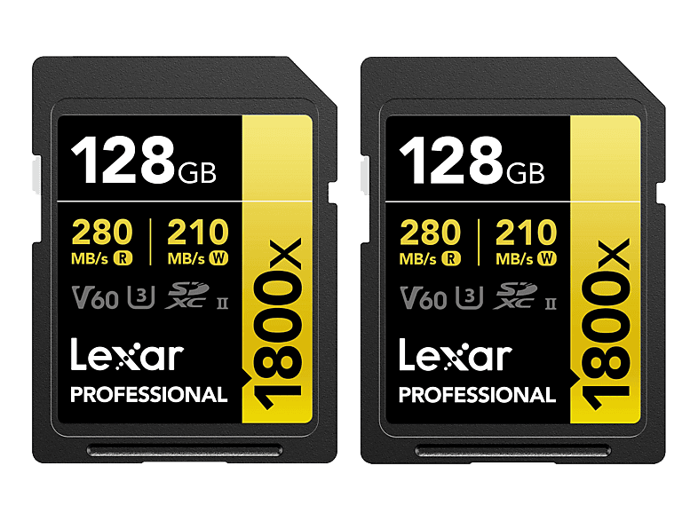 LEXAR Professional 1800x Gold, SDXC Speicherkarte, 128 GB, 280 MB/s