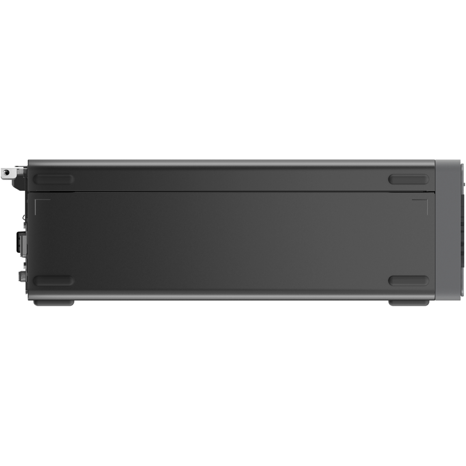 A rectangular, dark gray electronic device, likely a server or similar. It has a flat top and bottom, with small protrusions.