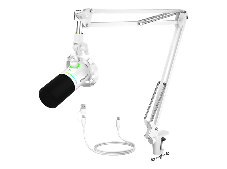 MAONO PD200XS USB/XLR Streaming-Mikrofon mit Mikrofonarm, Weiss