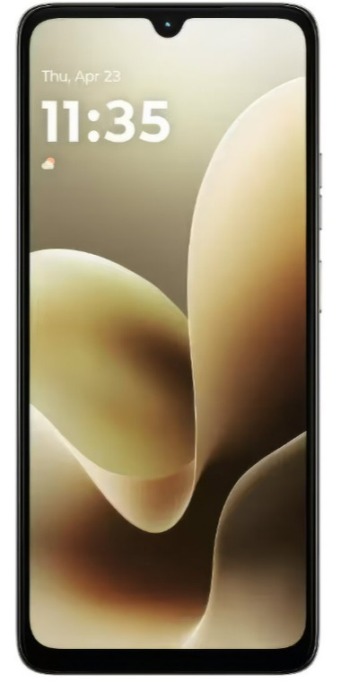 Ekran smartfona wyświetla godzinę i datę: czwartek, 23 kwietnia, 11:35. Tło ma abstrakcyjny, płynny wzór.