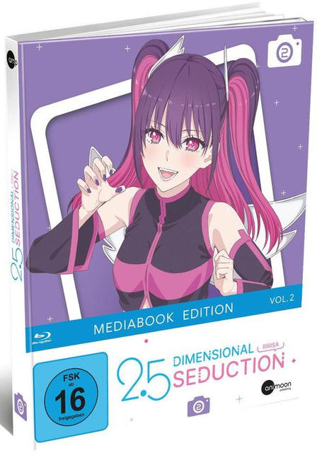 Anime Blu-ray Box-Art: Mädchen mit lila Haaren, pinken Akzenten, Titel '2.5 Dimensional Seduction'. Vol. 2, MediaBook Edition.
