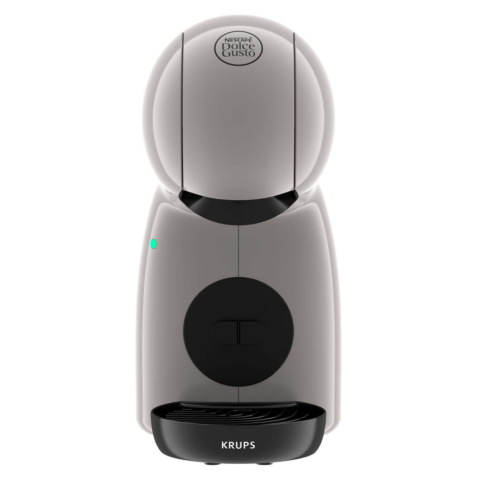 Eine grau-schwarze Nescafe Dolce Gusto Krups Kaffeemaschine. Das Markenlogo ist oben sichtbar.