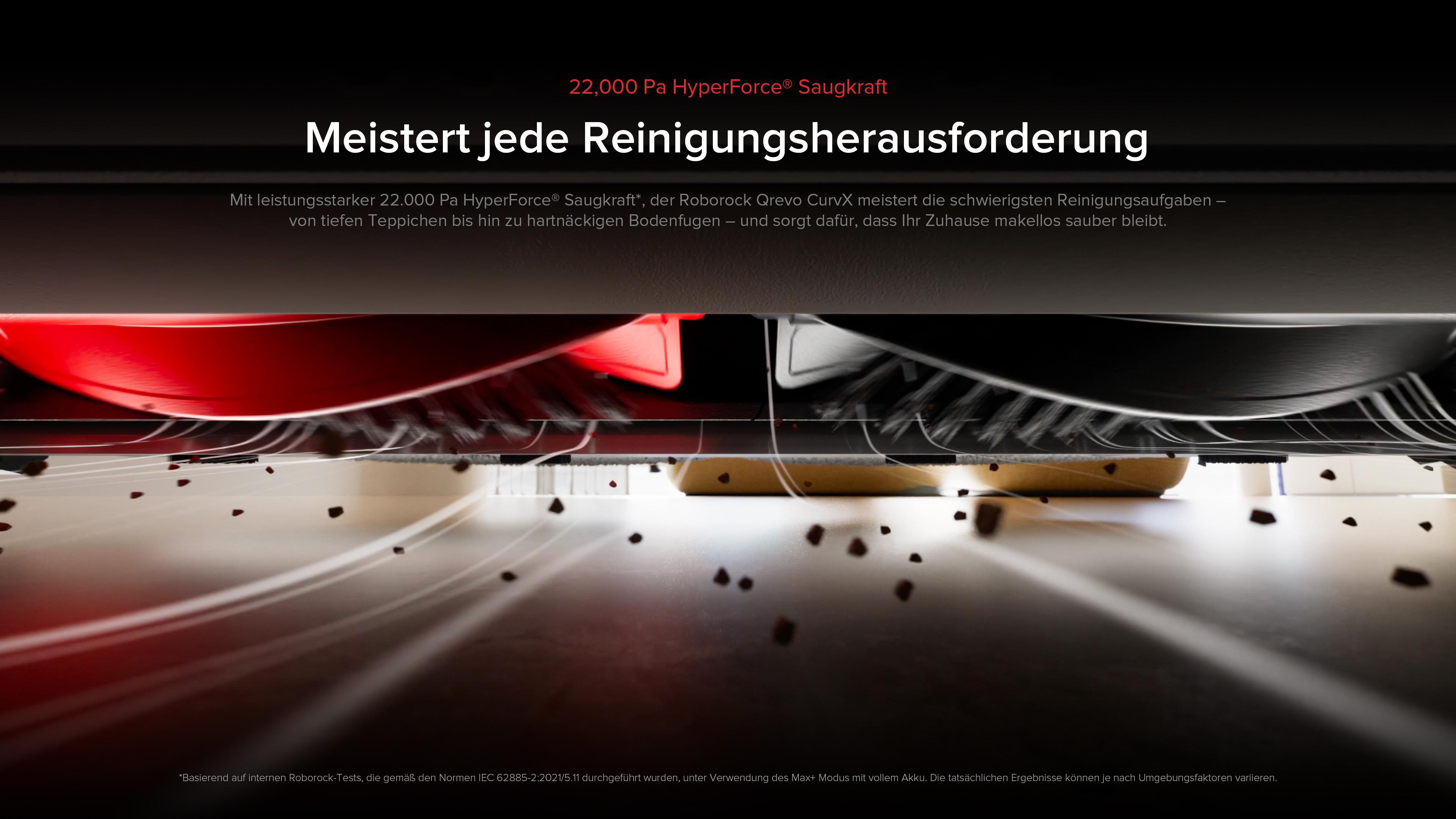 Nahaufnahme eines Staubsaugers, der Schmutz aufsaugt. Rote und schwarze Elemente sind sichtbar.