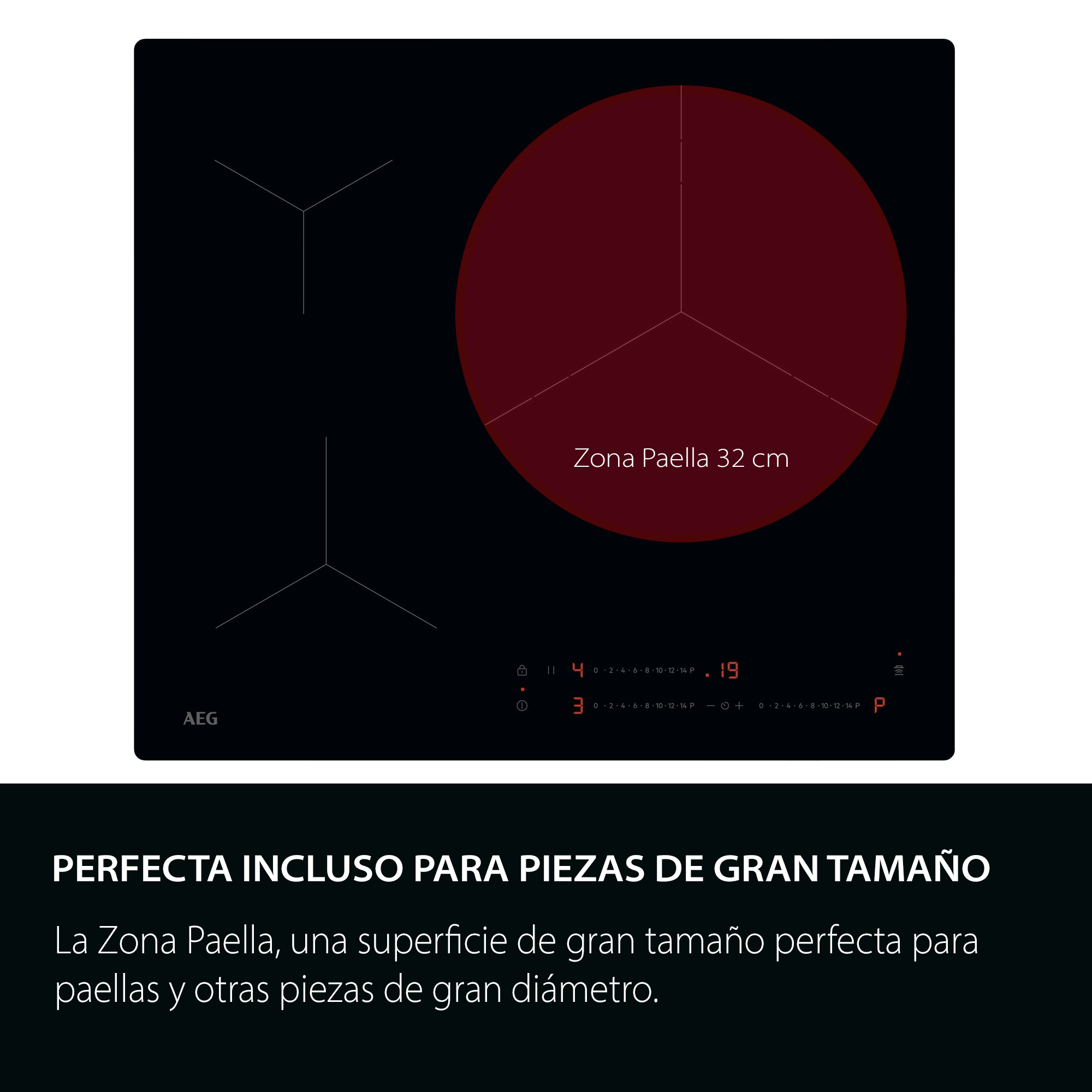 Zona Paella: una superficie de gran tamaño perfecta para paellas y otras piezas de gran diámetro.