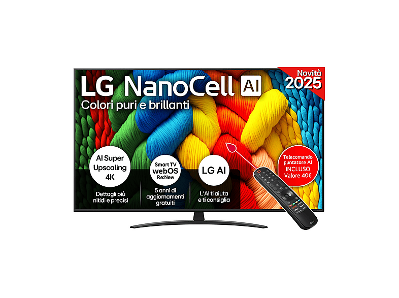 LG NanoCell AI 65NANO81A6A TV LED, SMART TV, 65 '', Processore a7 Gen8 4K con AI, Charcoal Black, Classe F