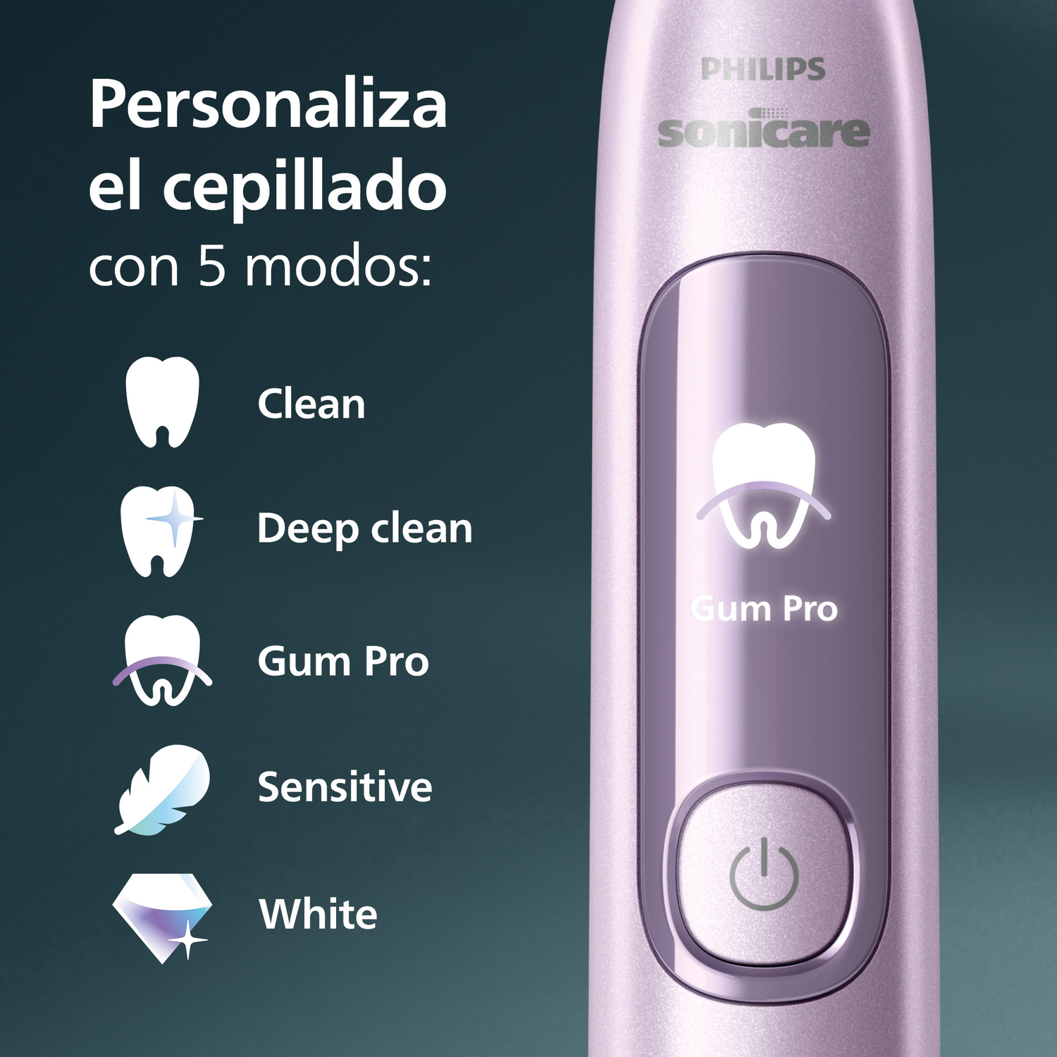 Personaliza el cepillado con 5 modos: Clean, Deep clean, Gum Pro, Sensitive, White.