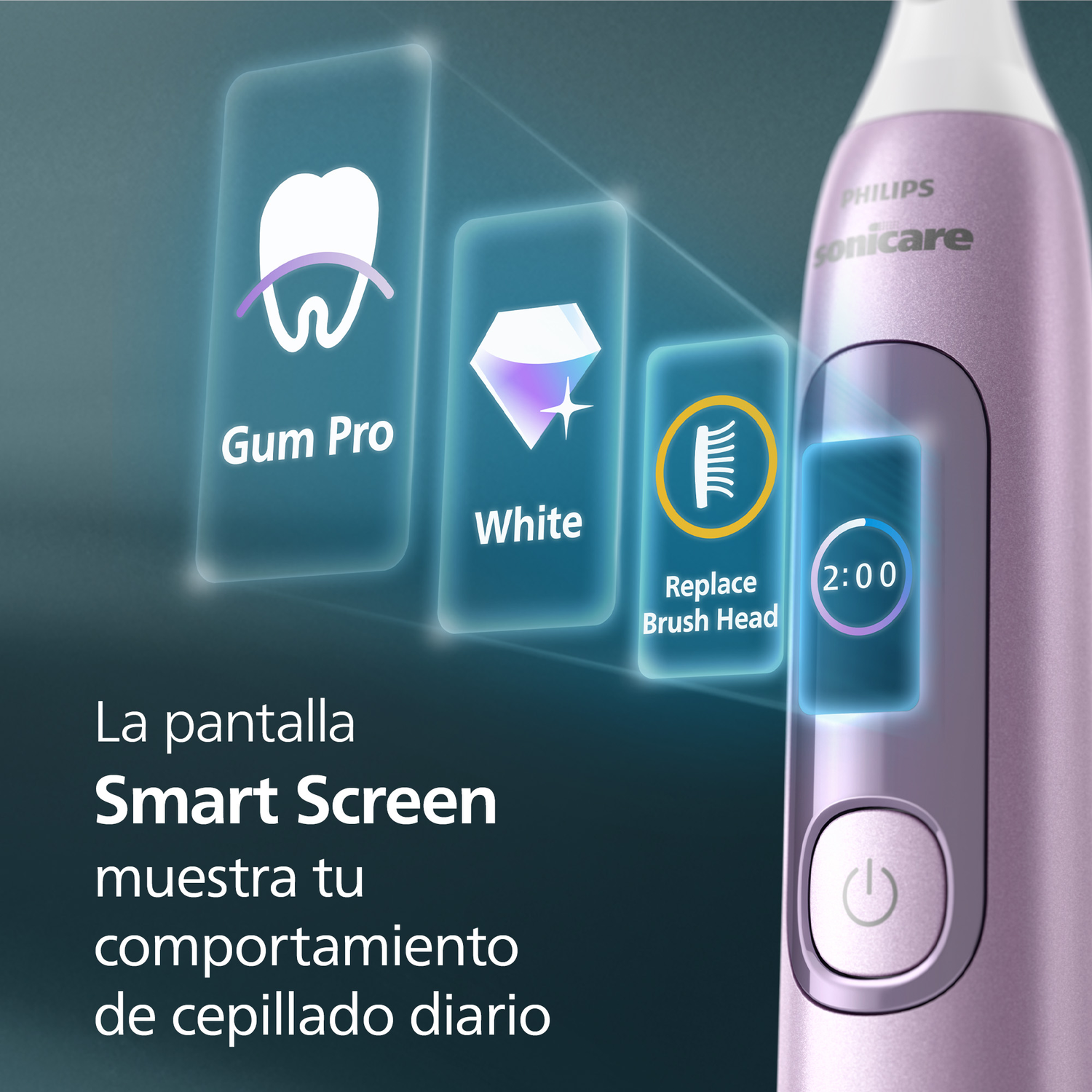 La pantalla Smart Screen muestra tu comportamiento de cepillado diario.