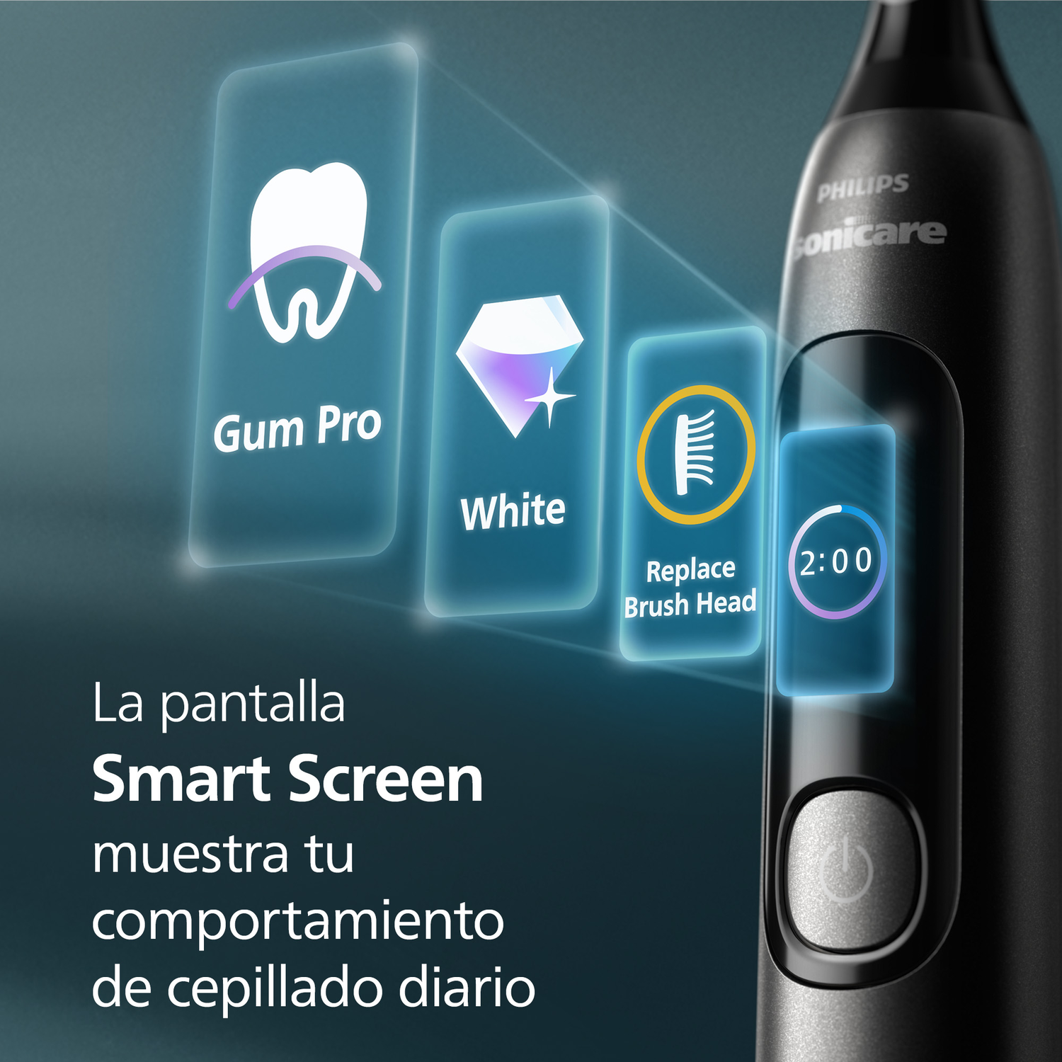 La pantalla Smart Screen muestra tu comportamiento de cepillado diario.