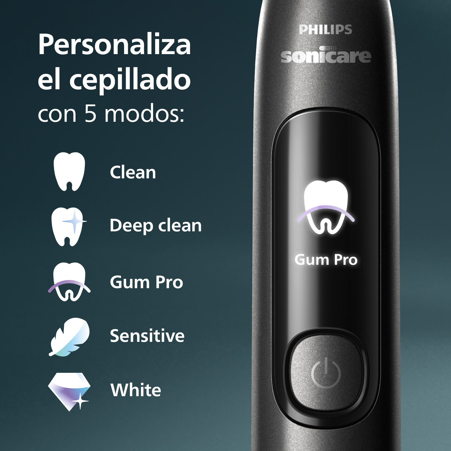 Personaliza el cepillado con 5 modos: Clean, Deep clean, Gum Pro, Sensitive, White.