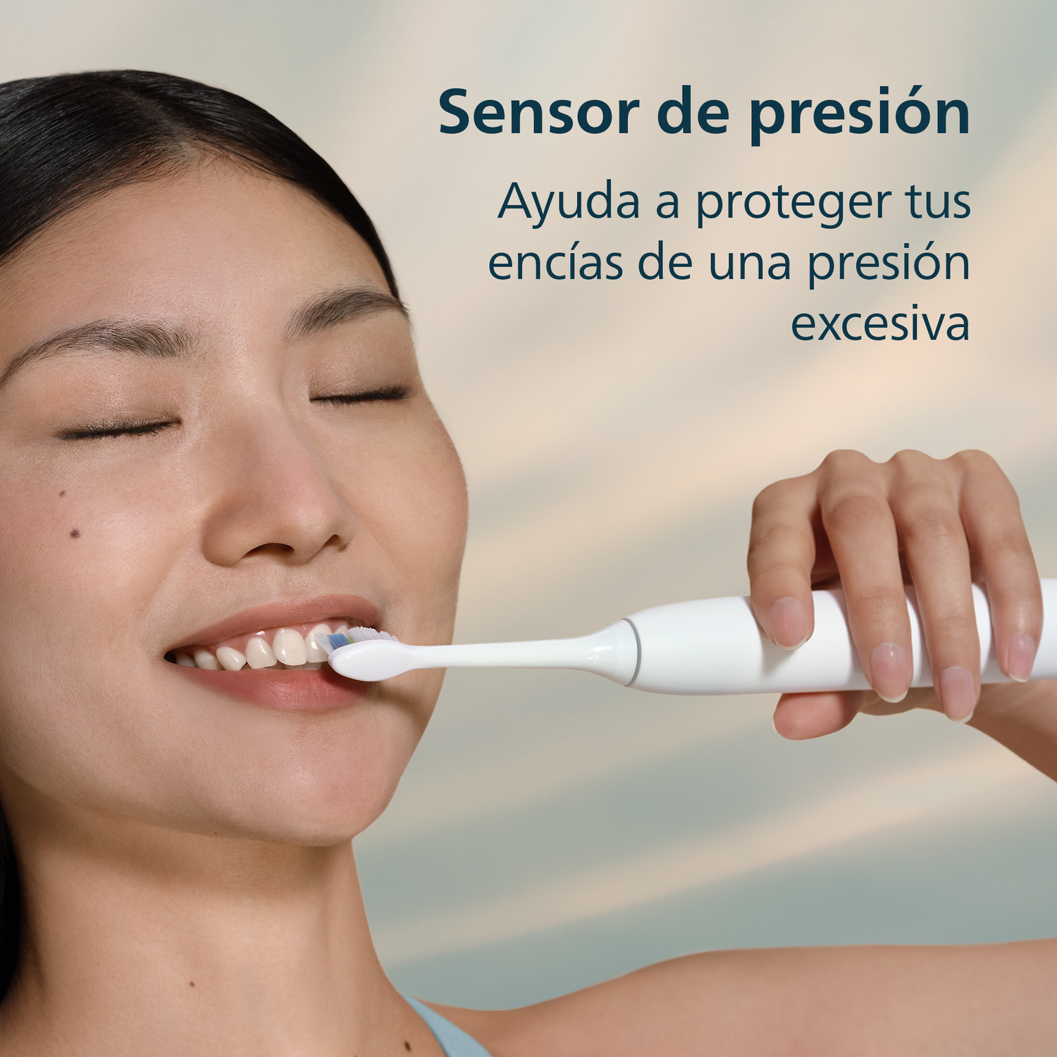 Sensor de presión. Ayuda a proteger tus encías de una presión excesiva. 