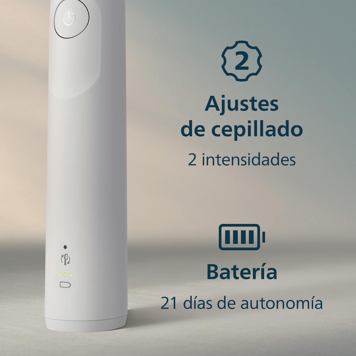 2 Ajustes de cepillado, 2 intensidades.Batería: 21 días de autonomía.