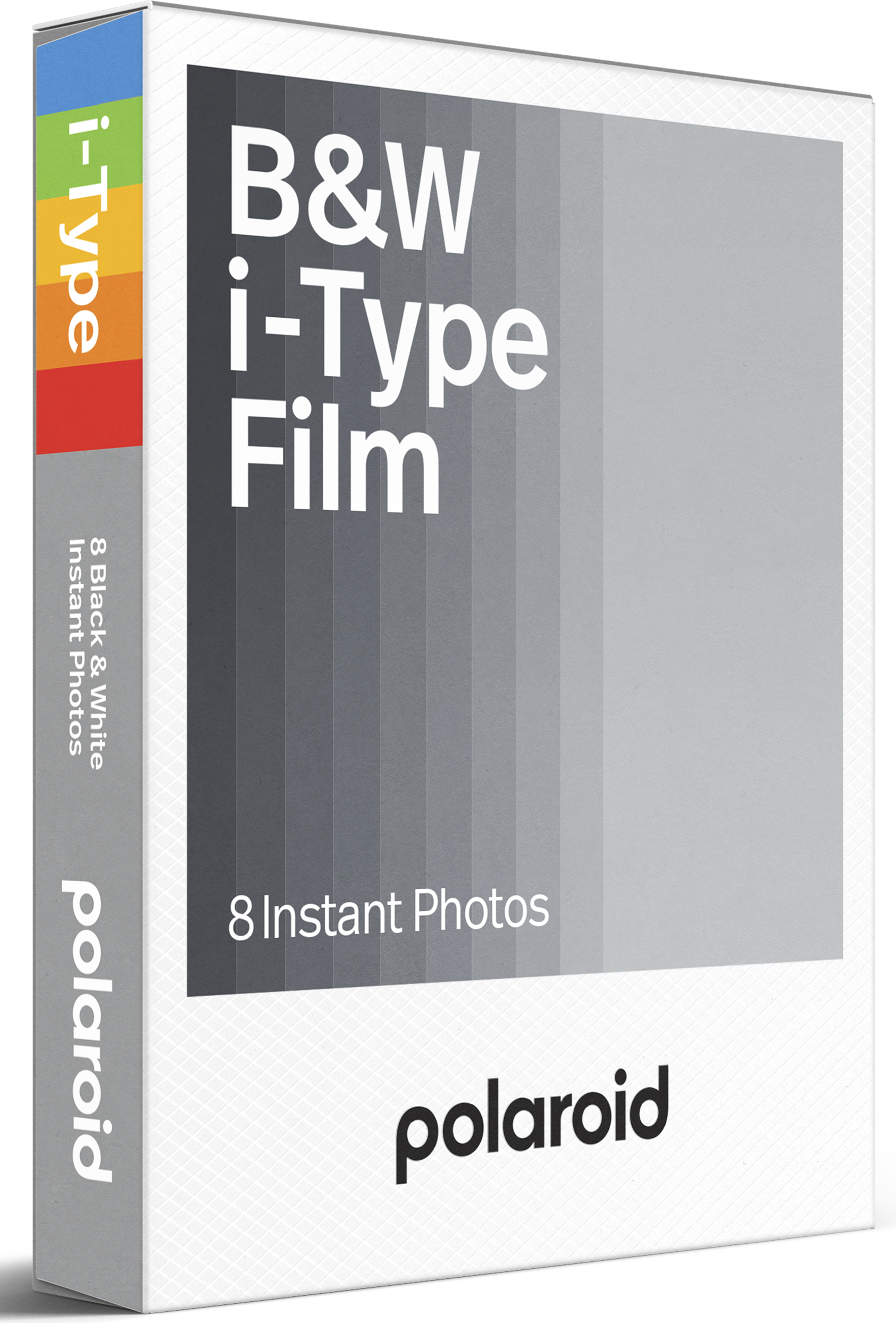 Polaroid i-Type fekete-fehér film doboz. 8 instant fotót tartalmaz. Polaroid és i-Type logókkal.