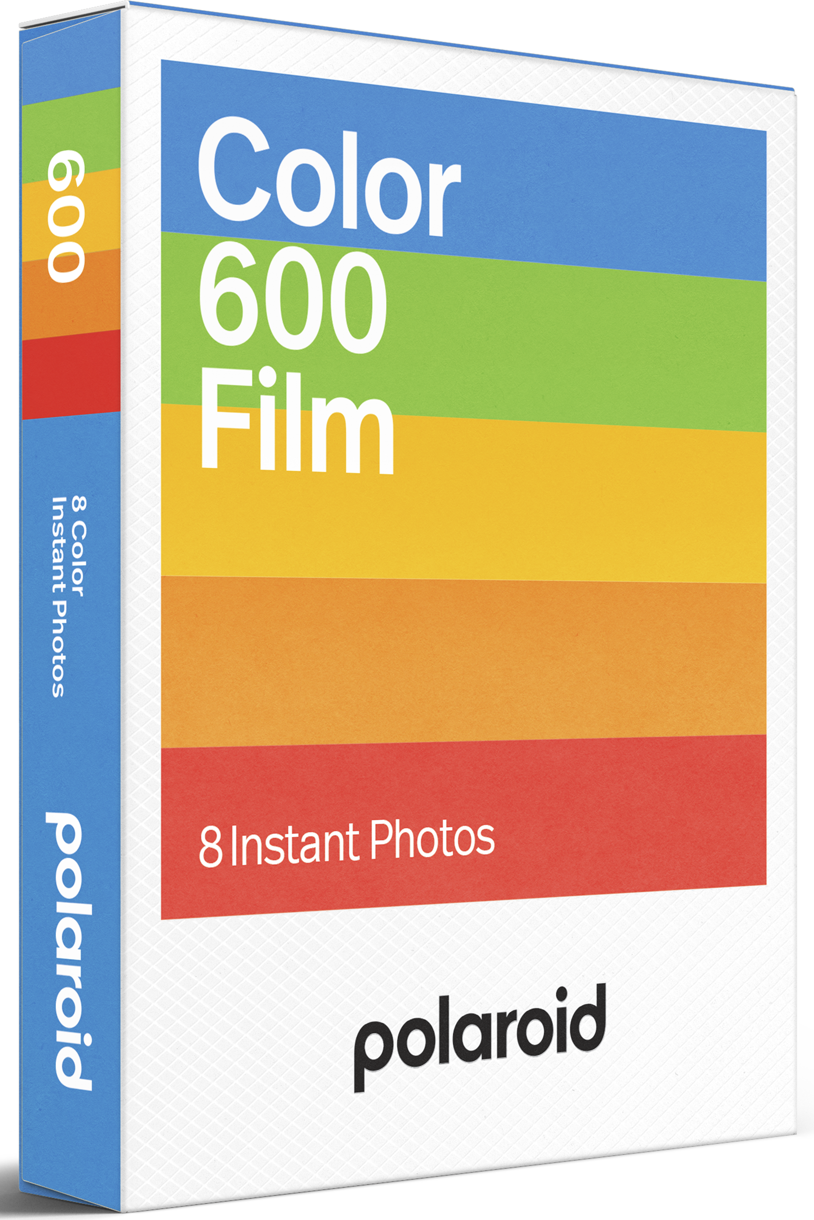 Polaroid 600 Color Film doboz. Színes gradiens dizájnnal rendelkezik. Az elején a 'Color 600 Film' és a '8 Instant Photos' feliratok láthatók.