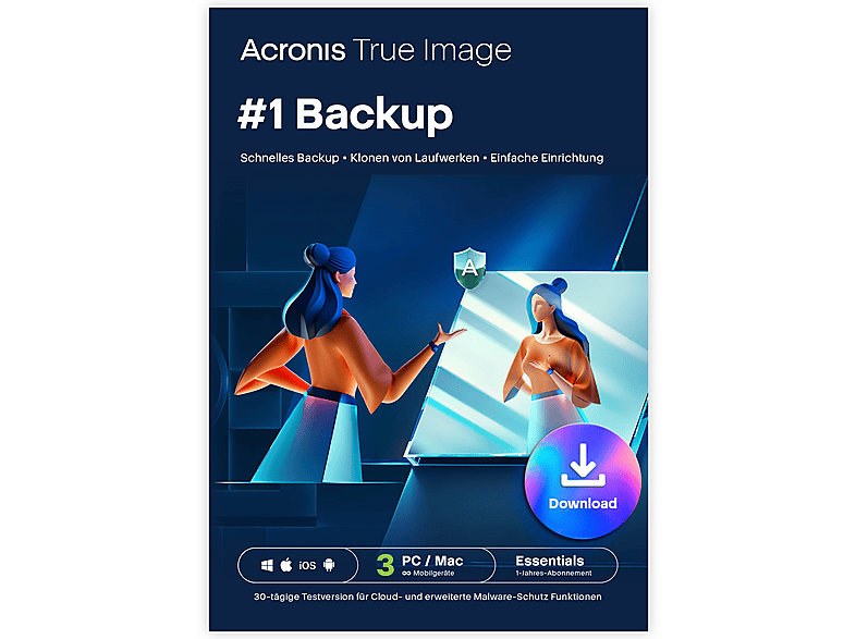 Acronis True Image Essentials-Abonnement 3 Computer - 1-Jahres-Abonnement