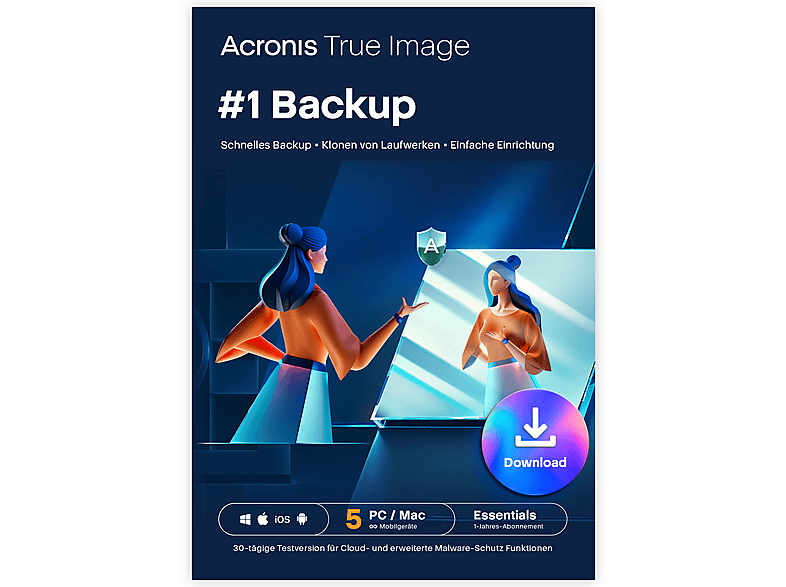 Acronis True Image Essentials Abonnement 5 Computer - 1-Jahres-Abonnement
