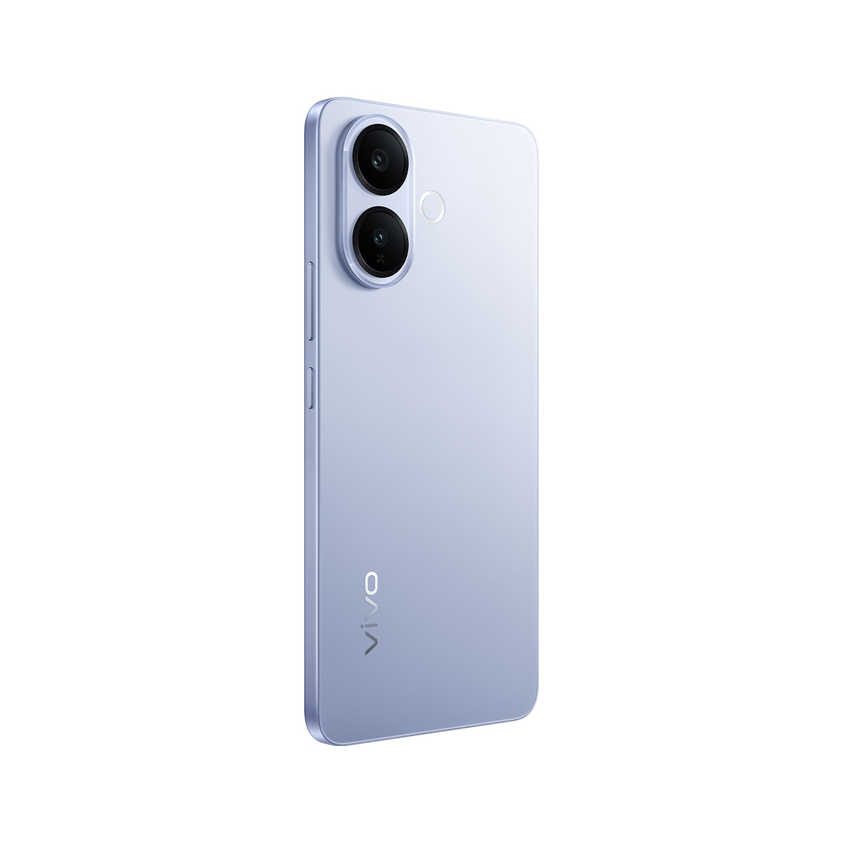 Açık mavi bir Vivo akıllı telefon. İki arka kamerası ve bir flaşı var. Vivo logosu görünür. Telefonun yan tarafında düğmeler var.