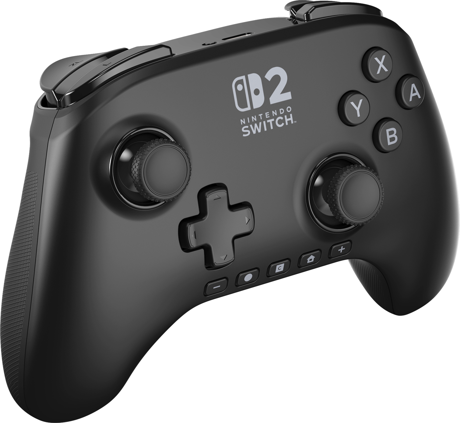 Fekete Nintendo Switch vezérlő. Gombokkal, joystickokkal és D-paddal. A márkanév és a 2-es szám látható.